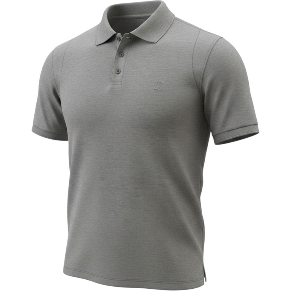 Louis Vuitton Mens Grey Pique Short Sleeve Polo Shirt XXL Made in Italy LV Logo